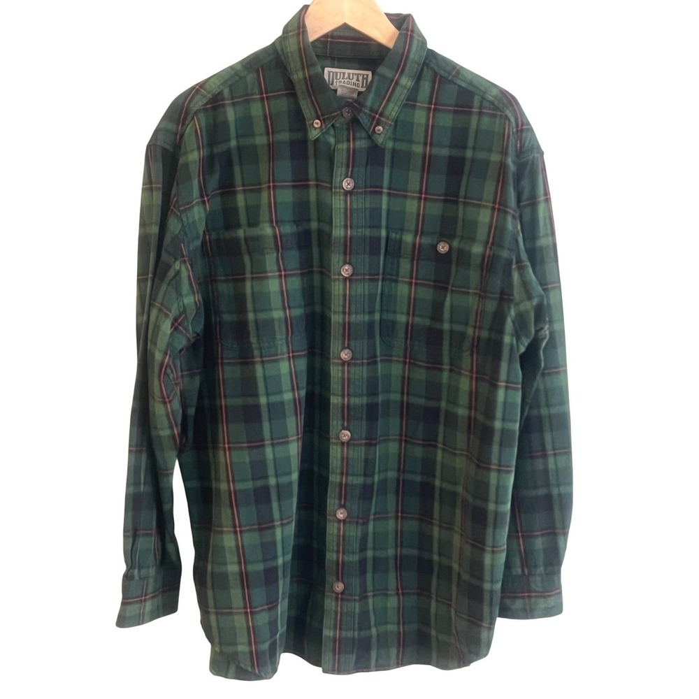 Duluth Fleece Hunter Green‎ Red Check Outdoor Long Sleeve Shirt Large Men's